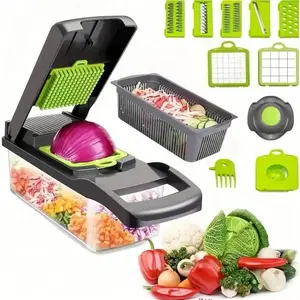 16 Pieces/1 Set Multifunctional Vegetable Cutter, Fruit Slicer, Handheld Food Grinder, Onion Grinder, Potato Shredder With Container, Space-Saving Kitchen Gadgets For Easy Meal Preparation, Kitchen Accessories, Cocina,Do Not Put In The Dishwasher
