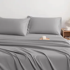 Embroidered Microfiber Bed Sheet Set, Super Soft and Cozy, Wrinkle, Fade, Stain Resistant, Deep Pocket Fitted Sheet, Light Grey