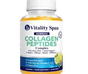 Collagen Gummies with Biotin (2500mcg), Vitamin C, E, Zinc, Low Sugar, Delicious Lemon Flavor, No Stick 60 Gummies, Made in USA