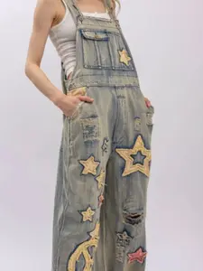 Blue Velvet Star Patchwork Overalls