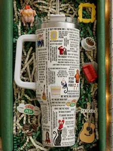 Friends Movie Tumbler 40oz With Handle, TV Show Merch, Central Perk Print Movie Lover Gift, Friends Best Quotes Drinkware Tumbler