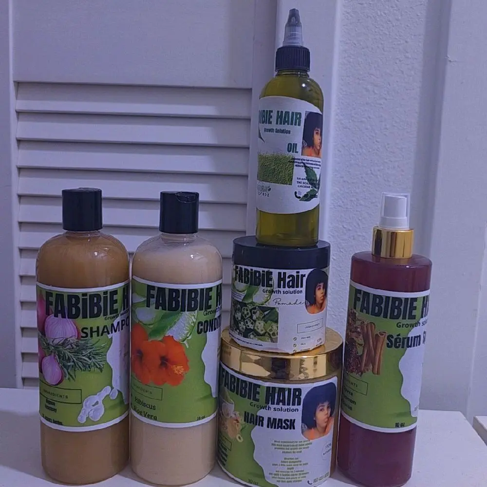 Fabibie 100% organic gamme 6 produits conditioner,shampoo,mask,serum spray,luil ,pomad straight black female heat resistant formula