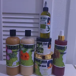 Fabibie 100% organic gamme 6 produits conditioner,shampoo,mask,serum spray,luil ,pomad straight black female heat resistant formula