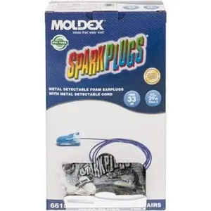MOLDEX Disposable Corded Earplugs (Model 6615) - 33 dB Noise Reduction, Bullet Shape, PVC Material, Roll-Down Insertion, Work Safety Equipment