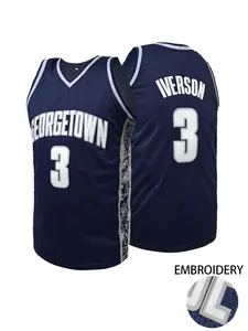 Unisex Georgetown #3 Iverson Embroidered Basketball Jersey Men Women Breathable Mesh Retro Classic Basketball Uniform