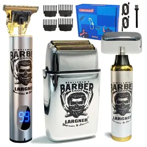 Professional Beard Trimmer Set, 3-In-1 Barber Bundle with Clippers, Trimmers & Foil Shaver, Silver Color, Ideal for Men's Grooming Needs, Hair Trimmer Kit