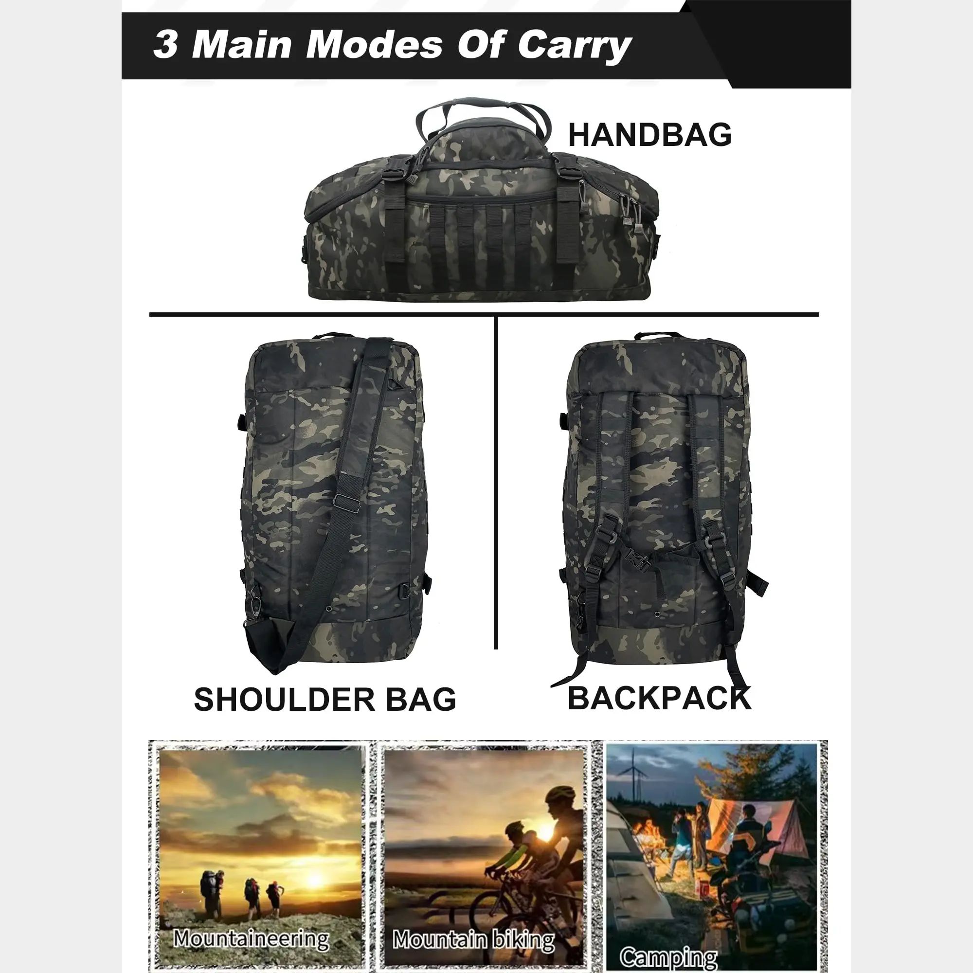 3 In 1 Military Backpack 85L Travel Duffle Bag for Weekender Gym Traveling  Workout Deployment garment carry - TikTok Shop