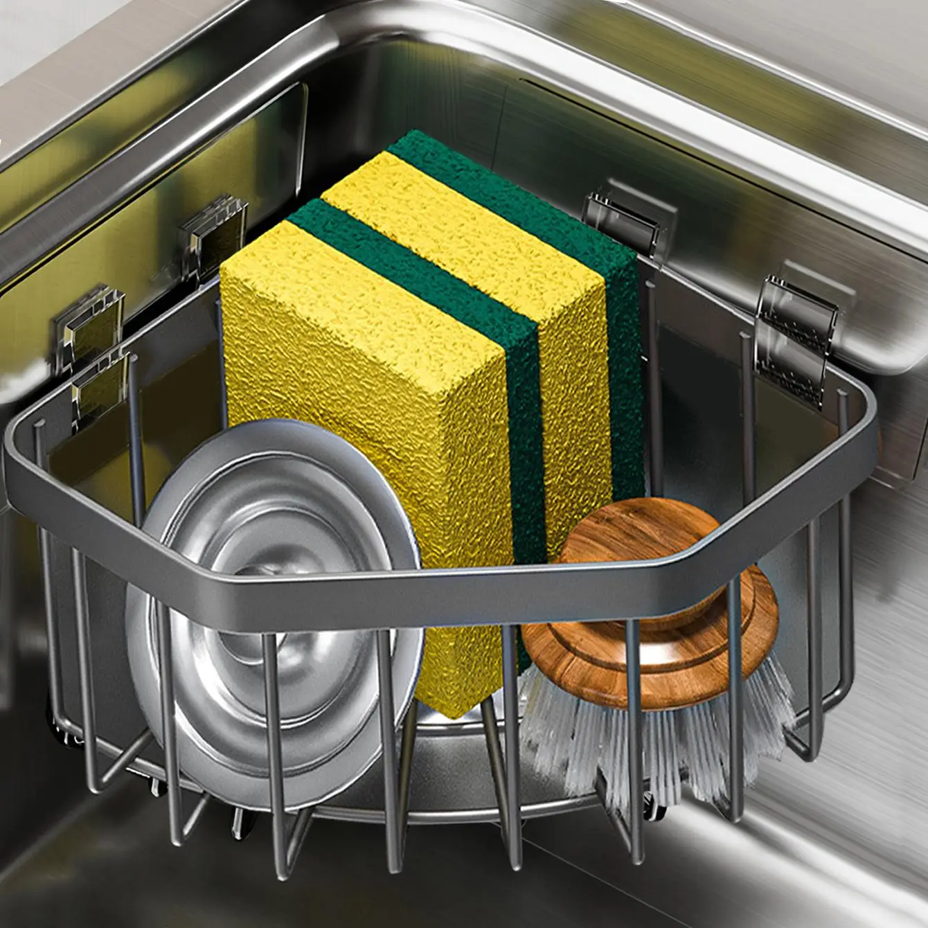 Kitchen Sink Corner Sponge Drain Rack, 1 Count Punch Free Triangle Drain Rack, Sink Caddy for Sponge Dish Soap Dishcloth Brushes