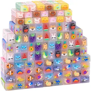 100-Piece Kawaii Cute Animal Pencil Eraser for Kids, Non-Toxic Rectangular Rubber Eraser, Ideal Back to School Supplies