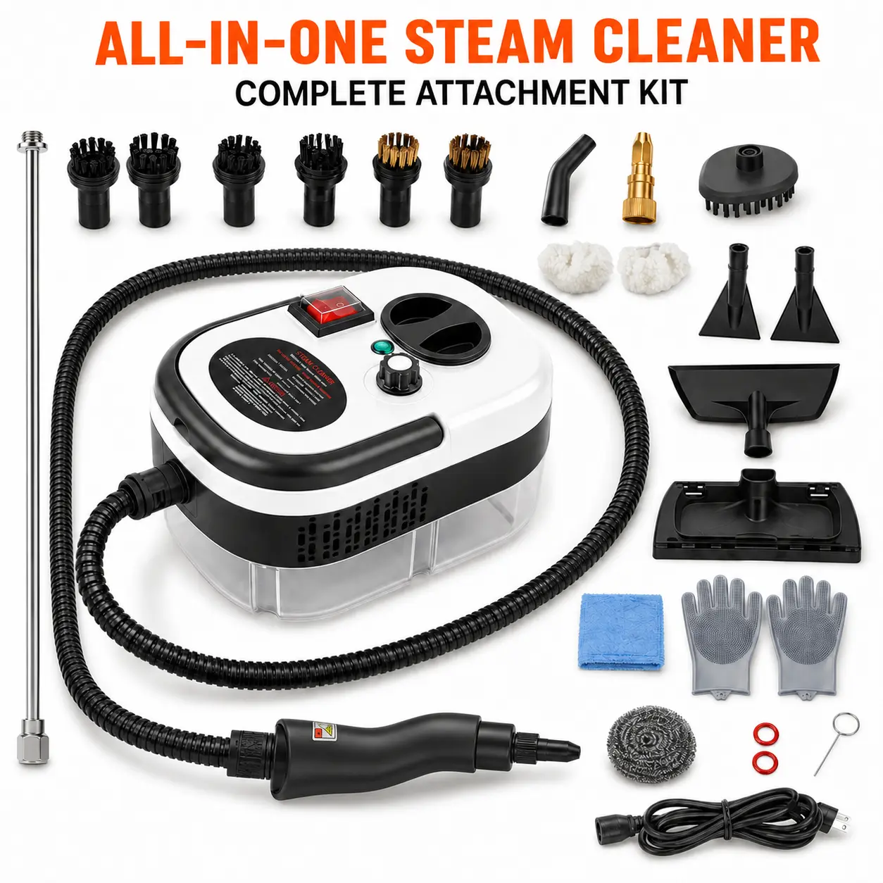 2500W Corded Handheld Pressurized Heat Steam Cleaner - Compact Portable 1-in-1 Home & Car Cleaning Steamer with Multi-Head Brushes, Standard Plug, Extension Rod for Detailing sohochic