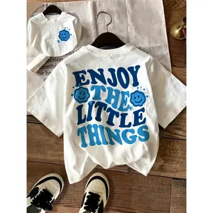 Women's Slogan Smiley Face Print Round Neck Graphic Tee, Vintage Trendy Casual Drop Shoulder Short Sleeve T-shirt for Daily Wear, Ladies Summer Outfit