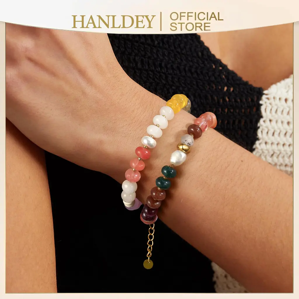 Gemstone Beaded Bracelet for Women Colorful Natural Stone Freshwater Pearl Surfer Beach Rainbow Bracelet Jewelry Gift