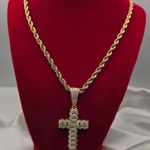 18k Yellow Gold Over Sterling Silver Cross Pendant Necklace