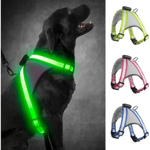 LED Dog Harness, USB Rechargeable Light Up Dog Harness Vest, 2 Illuminate Modes Glow in The Dark Dog Harness, Adjustable Lighted Dog Harness Light for Night Walking Safety