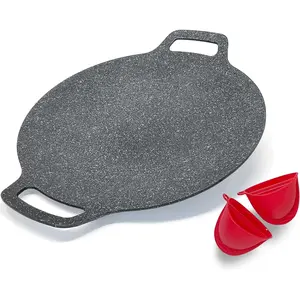 Korean Style BBQ Grill Pan for Stove Top, Camping and IH, 13" Round Griddle With Double Bottom, Non-stick Coating Frying Pan