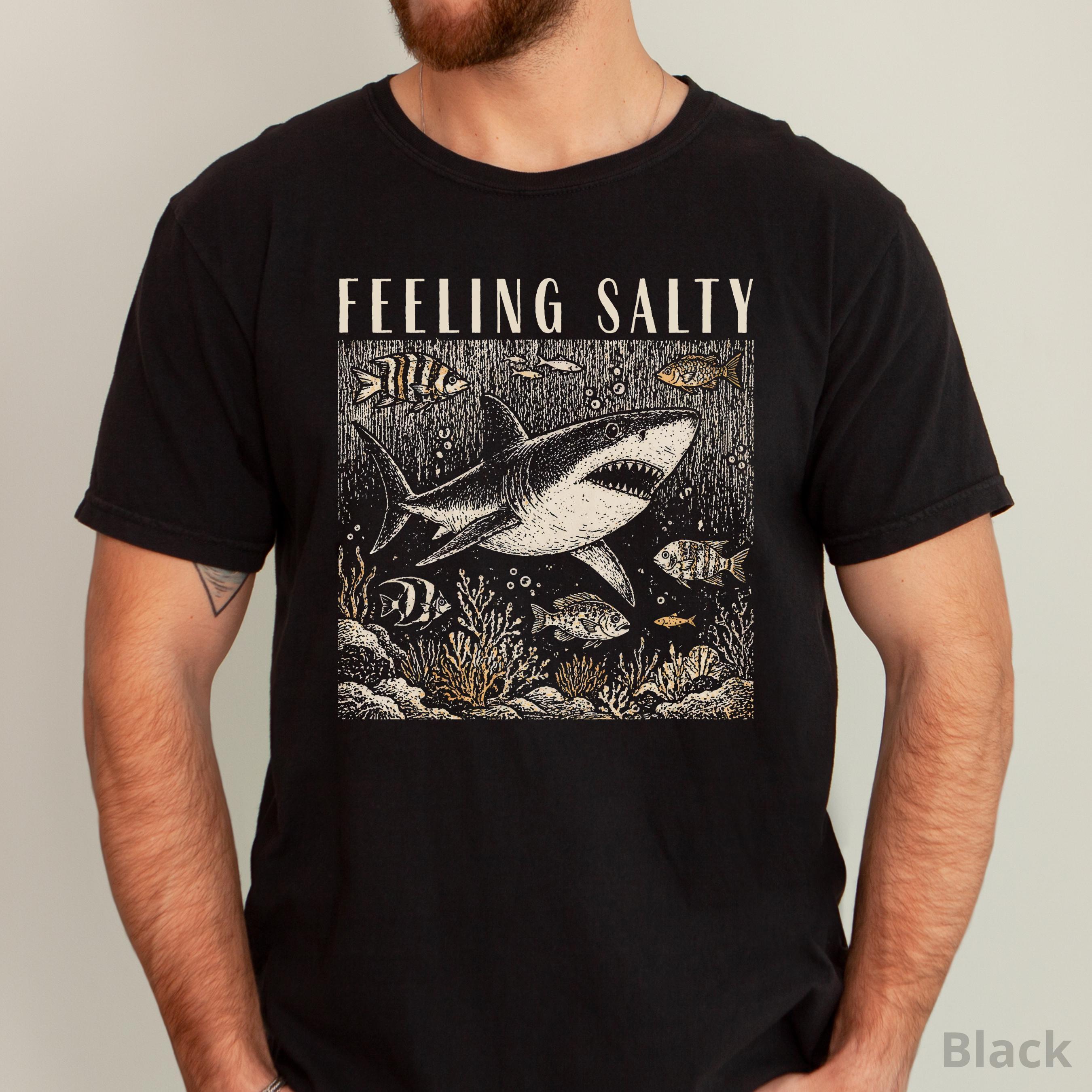 Women’s Ribbed Short-Sleeve Casual Classic Comfort Colors Fabric T-Shirt – Feeling Salty Marine Graphic, Retro Coastal Ocean Sea Life Beach Top,sohochic