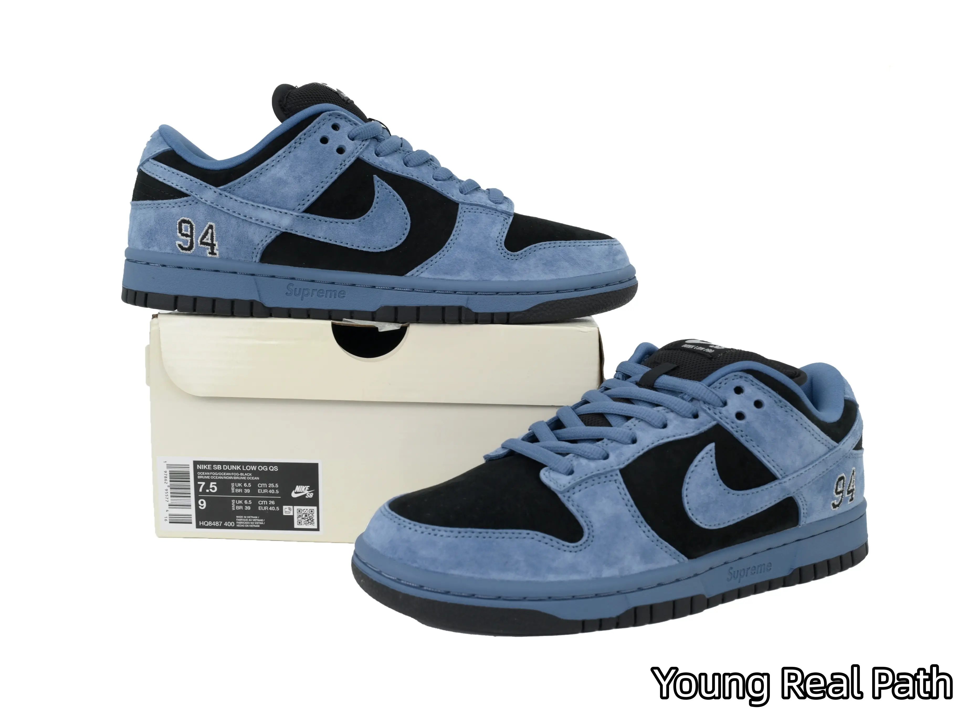 Collectible 2-Tone Casual Skate Shoes for Men - Soft Flocked Light Blue-Black Spliced Suede Panel, 94 Embroidery Heel Detail, Wear-Resistant Traction Outsole, Urban Walking Footwear