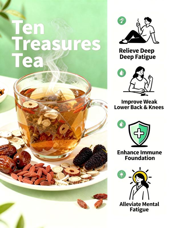 Ginseng Ten Treasures Tea 7.05oz/200g/bag 10g x 20 packets Natural Herbal Infusion for Health paper tea bags chinese tea body tea Herbal Kidney Cleansing Ginseng Tea Herbal Kidney & Liver Support Tea kidney cleanse