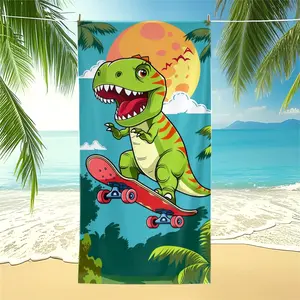 Dinosaur Skateboard Beach Towel, Cool T-Rex on Skateboard Print, Super Absorbent Microfiber, Perfect for Beach, Pool & Kids' Summer Fun, Ideal Gift for Dinosaur Lovers