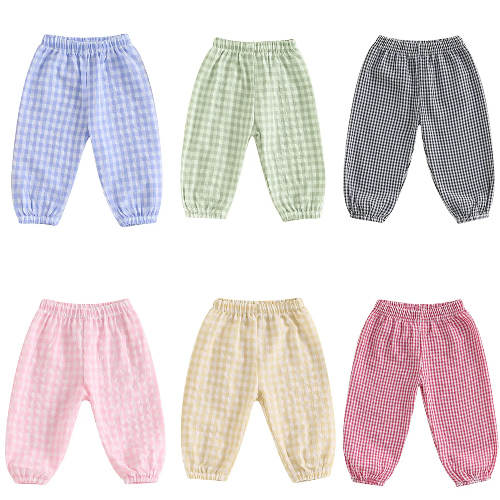 Toddler Baby Girls Boys Checkered Pants Elastic Waist Bottoms Basic Plain Casual Loose Bloomers Trousers Gingham Pull On Joggers