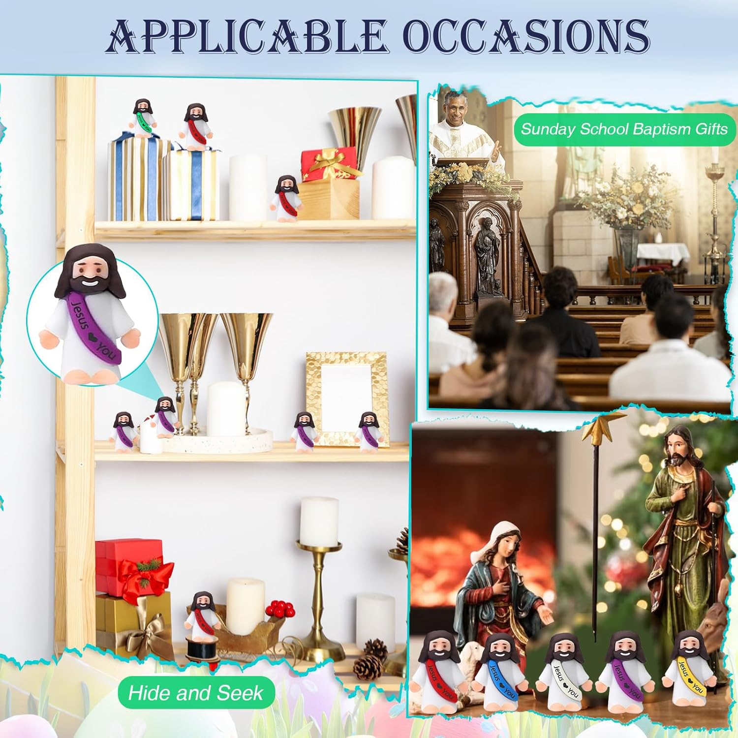 25PCS Mini Jesus Figures Bulk – Jesus Loves You Tiny Figurines, Cute Religious Party Favors for Easter Christmas, Hide and Seek Toys, Sunday School Baptism Gifts