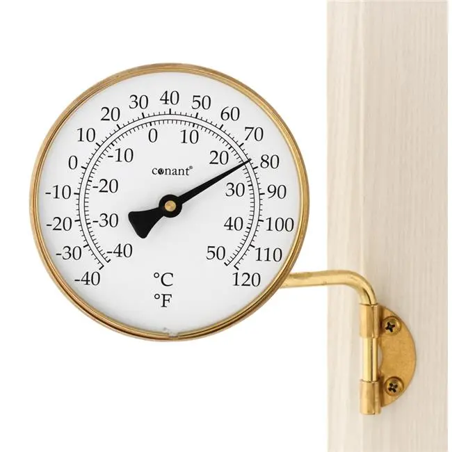 212 MAIN Weems & Plath-Conant Classic Round Dial Brass Thermometer, 4.25 in., Wall Mount with Swivel Arm for Home Improvement & Garden Decor