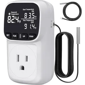 Temperature Controlled Outlet with 16.4ft & 6.5ft 2 Probes, Reptile Thermostat 15A 1800W Digital Thermostat, Heating Cooling Timer with Cyclic Timing/Countdown, -40℉~210℉ for Reptile Incubator