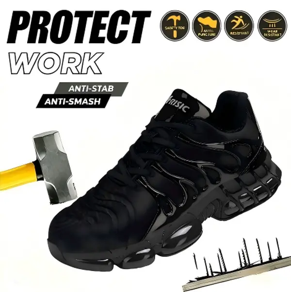 Men's Lightweight Steel Toe Work Shoes, Breathable Safety Sneakers with Kevlar Puncture Resistant Midsole & Shock Absorbing Cushion for Long Workdays