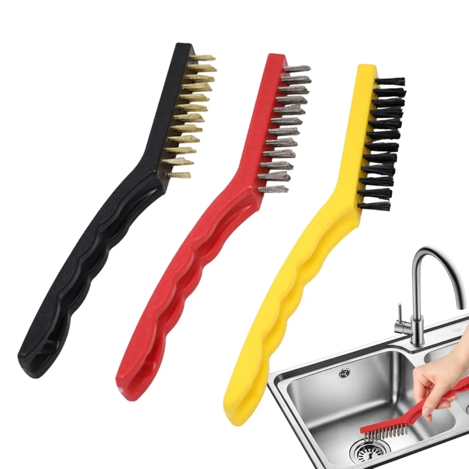 3Counts Wire Brushes for Cleaning,Wire Brushes,Deep Cleaning Wire Brushes Set,Nylon Brush,Hard Bristle Brush,Scrubber with Ergonomic Handle.