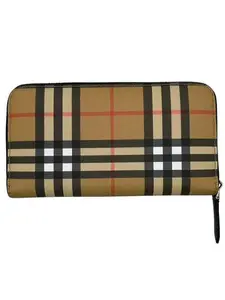 Pre-owned BURBERRY Canvas  Wallet  Nova Check W/ Black Leather Trim Long Perfect For Daily Use