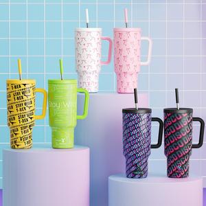 40oz straw handle vacuum flask, 1/2 counts leak-proof tumbler cup with lid, summer cool bottle stainless steel insulated cup for home, office and outdoor, gifts for girl adults