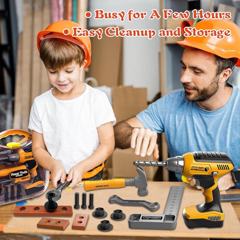 Kids Tool Set with Toolbox & Electronic Drill, Pretend Play Construction Kit for Toddlers 3-5, Toys for Boys Ages 4-6, Kitchen Mama Toy Tools Included
