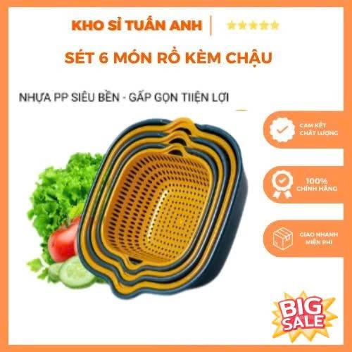 Rổ nhựa chữ nhật kèm chậu bộ 6 món Việt Nhật Babee