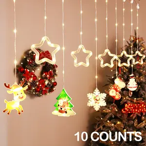 9.8ft Christmas Window Curtain Lights, Indoor Hanging Star Reindeer Snowman Tree Decorations, LED String Lights with Remote Control