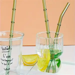 Reusable Bamboo Pattern Borosilicate Glass Straws with Cleaning Brush, Perfect for Pearl Milk Tea/coffee/margarita, Party Gift Idea