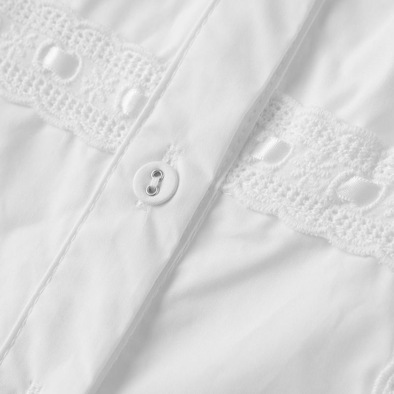 Women Lace Trim Summer BlouseFit Collared Short Sleeve Button-up Crop Casual Tops