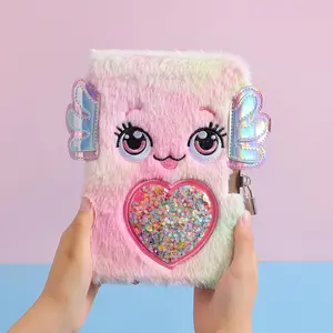 Cute Plush Diary Notebook with Lock and Key, Cartoon Sticky Notes, Fun Writing and Drawing Scratch Pad, School Supplies A6