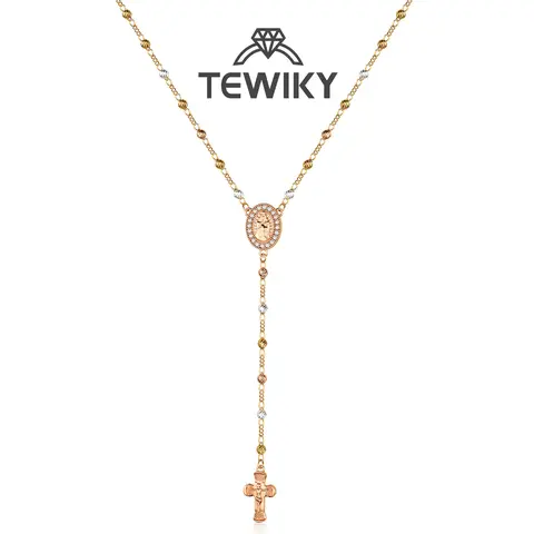 Tewiky Women's 14K Gold-Plated 4mm Copper-Coated Jewelry Set - Y-Chain with Virgin Mary Zircon Pendant & Jesus Cross, Female Easter Gift Necklace Accessories