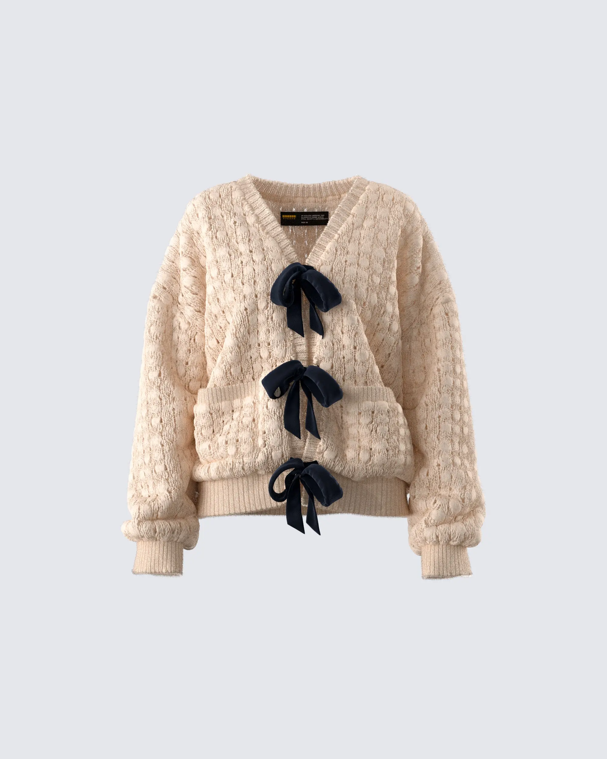Women's Chunky Velvet-Viscose Bubble Knit Cardigan, Beige Fit Knitwear Top