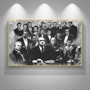 Scarface Soprano Godfather Mafia Collage Poster, Black White Classic Movie Print, Gangster Wall Art Decor