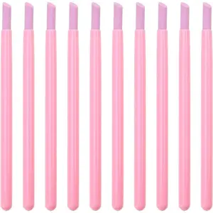 ONLYKXY 10pcs Pumice Stone Nail Cuticle Pushers Plastic Handle Trimmer Cleaning Cuticle Remover Stick Nail File Art Manicure Pedicure Tools for Nails Cuticles Fingernail Care (Pink)