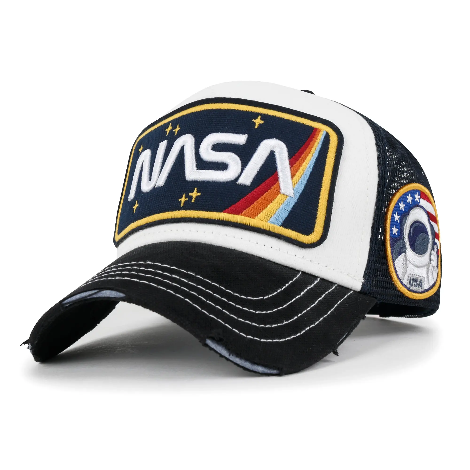 ililily PREMIUM NASA Worm Logo Embroidery Structured Baseball Cap Mesh Back Trucker Hat M / XL