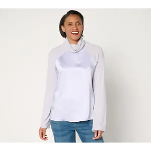 Peace Love World Mixed Media Raglan Sleeve Turtleneck Top