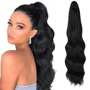 VASILIA 22 Inch Wavy Ponytail Extension Synthetic Curly Clip in Hair Extension Long Waavy Pony Tail Extension for Women Curly Ponytail Extension Synthetic Hair Piece for Women Hairsstyle Hair Lengthe Extend
