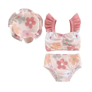 Toddler Girl Swimsuit Bikini Sets Infant Baby Girl Bathing Suit Swimwear 3 Piece Summer Beach Outfits Top Shorts Hat