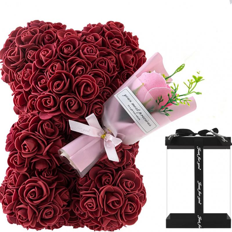 Rose Bear Gifts for Women-Best Gift for Valentine's Day,Mother's Day,Christmas,Birthday,Handmade Artificial Rose Teddy Bear Gifts for Girlfriend,Mom, and Daughters, Artificial Roses Bouquet with Bear Shaped Design,Surprise Clear Gift Box