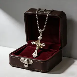 Golden/Silver Two-tone Titanium Steel Crown Cross Necklace! Men & Women's Daily Prayer Anniversary Holiday Special Gift