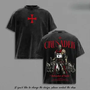 Crusader Defender of Faith Vintage Washed Oversized T-Shirt, 2 Timothy 1:7 Scripture Knight Graphic Tee, Heavy Cotton Medieval Christian Streetwear Top, Unisex Dark Gothic Warrior Shirt