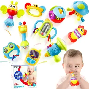 10PCS Baby Rattle & Teether Set – Infant Grab & Shake Toys with Sensory Grips, Colors & Patterns for Fine Motor Skills, Perfect Newborn Gift