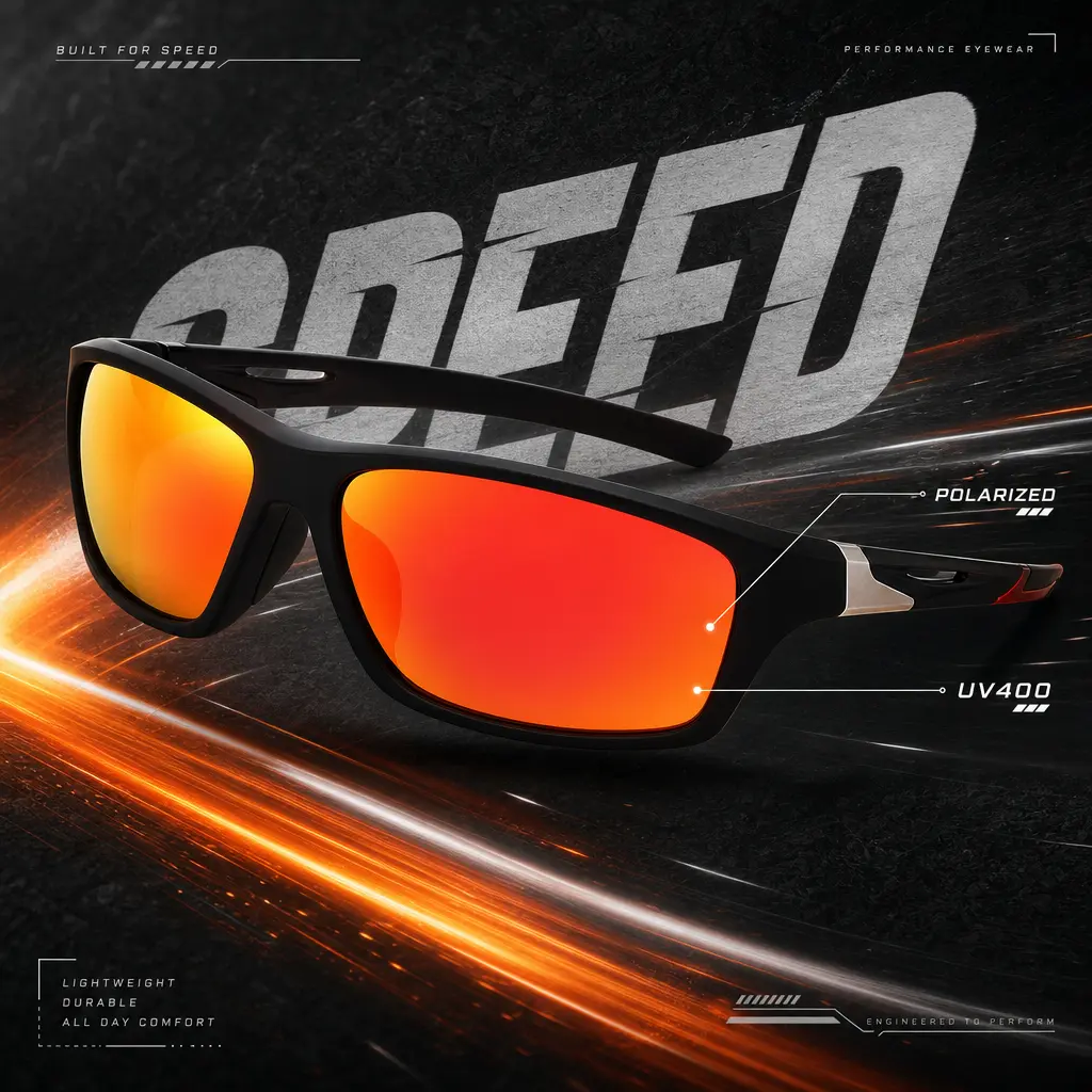 Polarized UV400 Sports Sunglasses for Adults - Cycling, Driving - Black/Blue Mirror Lens, Universal Size Sporty Design